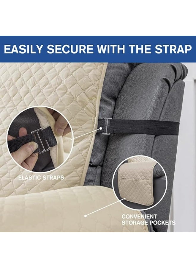 Water Resistant Recliner Cover, Nonslip Recliner Chair Covers for Reclining Chair with Pockets, Quilted Thick Recliner Slipcovers for Pets and Kids (Recliner Chair, Beige) - Image 3